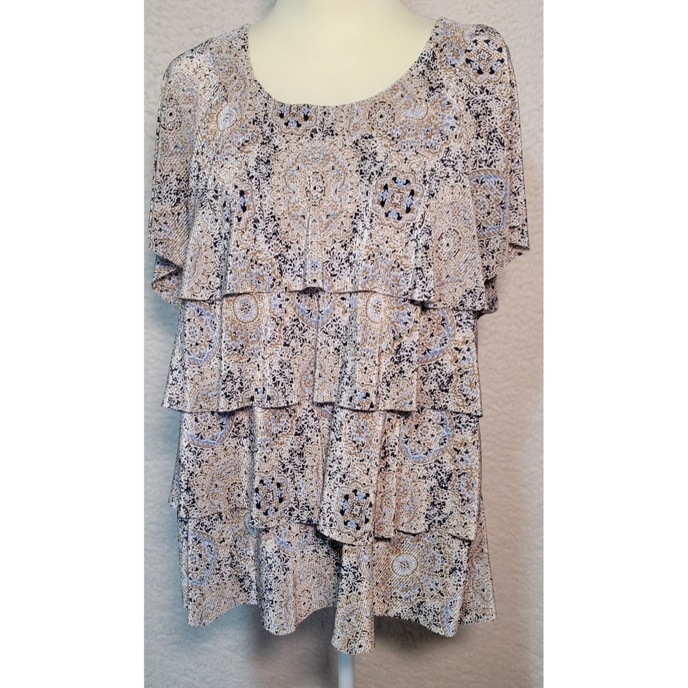 CJ Banks Floral Women's Top Blouse Plus Size 2X Short Sleeve Ruffles 1958